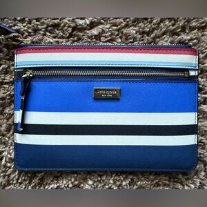 Kate Spade Blue, White and Pink Striped Wristlet